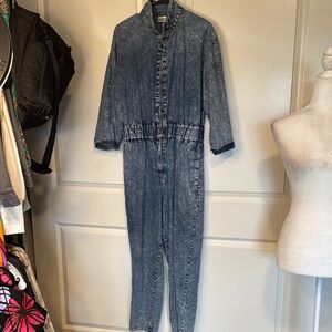 Vintage Blue Denim Overalls with Long Sleeves